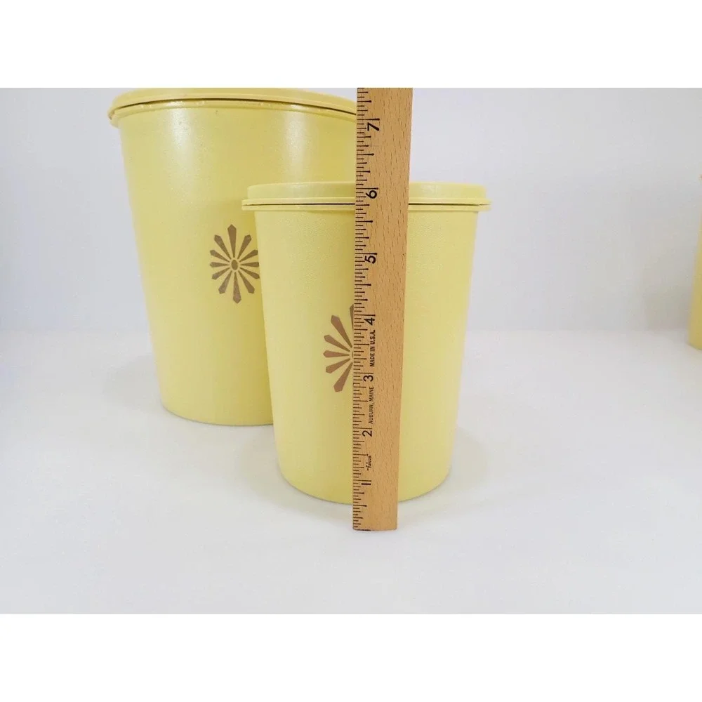 Vintage Tupperware Yellow Servalier Nesting Canister Set 4 Sunburst Starburst Li